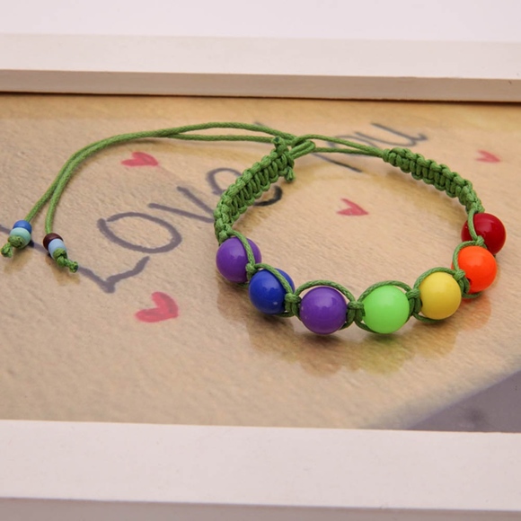 PREVIEW Rainbow Chakra Beaded Black Braided Bangle